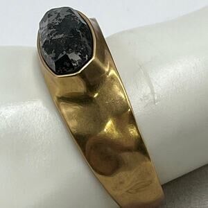 KENDRA SCOTT Anna Antique Gold Plated Black Pyrite Stone Cuff Bangle Bracelet